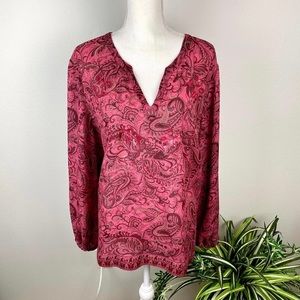 Venezia, Plus Size 22/24 Long Sleeve V-Neck Paisley Embroidered Pink Blouse EUC